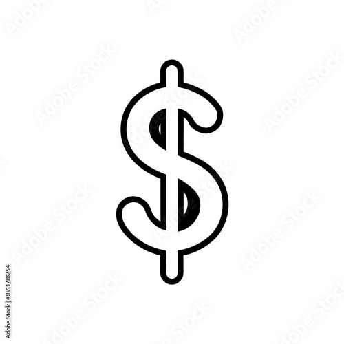 Simple outline illustration of a dollar sign icon representing currency and finance