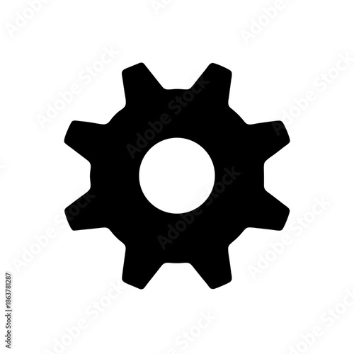 Simple black gear icon isolated on a white background representing settings or mechanical process