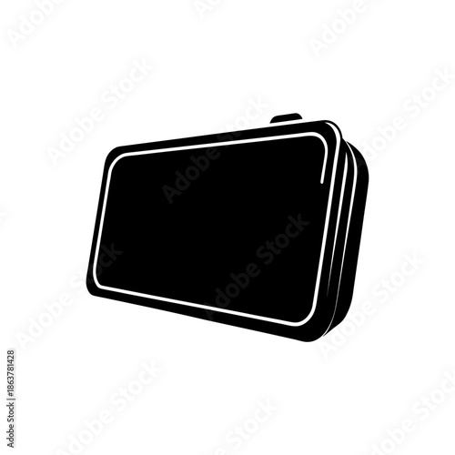 Simple black silhouette illustration of a modern rectangular clutch purse accessory