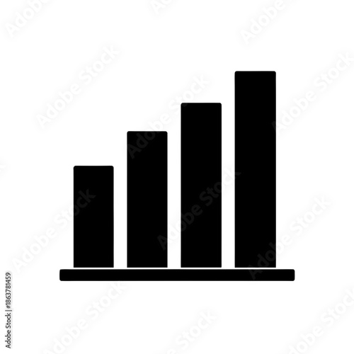 A minimalistic black bar chart icon illustrating growth, progress, and statistical data trends