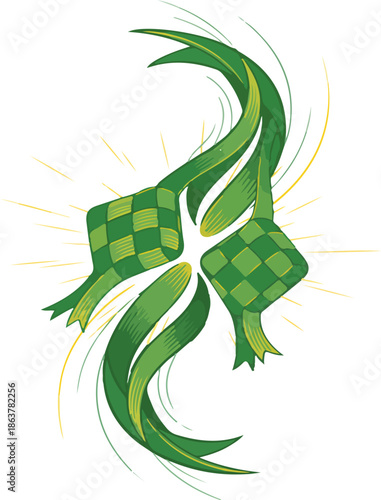 Traditional green ketupat festive illustration