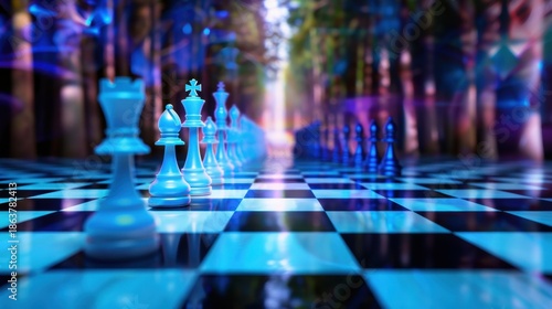 Wallpaper Mural Futuristic Chess Game with Bright Lighting and Mystical Atmosphere in a Forest Setting Torontodigital.ca