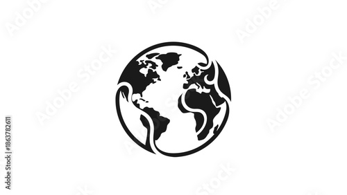Stylized Globe Earth Icon with Swirling Design, Environmental and Global Connection Concept, isolated white background.