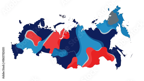 Russia Map with Color-Coded Regions, Political and Administrative Divisions, isolated white background.