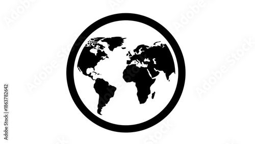 3D abstract illustration of a blue and green world map icon featuring earth as a global sphere with continents over a dark black space background