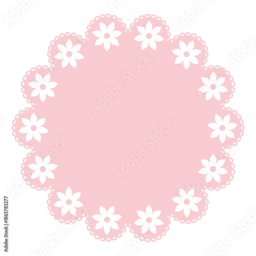 Simple pink flower lace frame, round tag, label