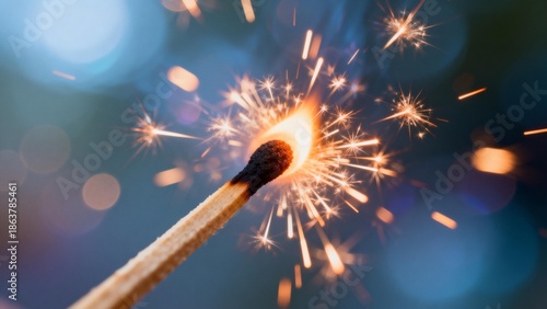 Burning matchstick with sparks