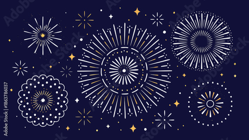 Spectacular firework displays illuminating a dark navy blue night sky