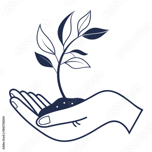 Eco Friendly Growth Icon with Hand and Seedling Sprout