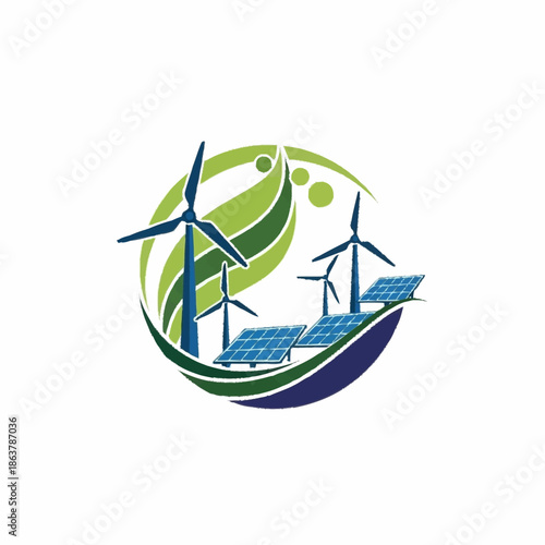 Renewable Energy Sources Wind Turbines and Solar Panels.