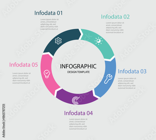 5 points circle infographic element vector with arrows, can be used for workflow. Business data Fisualization. timeline infographic icons designed for abstract background template . 