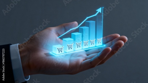 Hand holding glowing sales growth chart