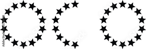 Circular Star Rating Frames Set with Black Star Shapes, Minimal Decorative Round Borders Isolated on White Background for Design Use