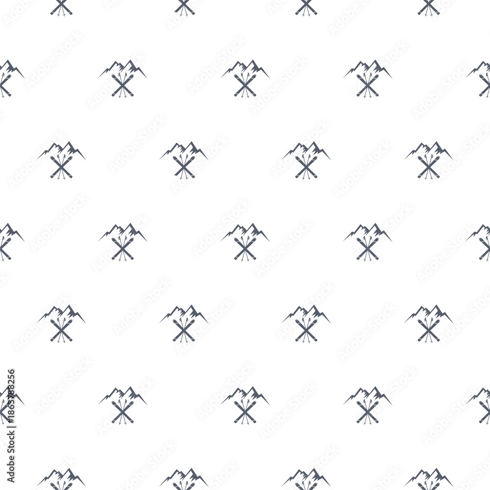 Ski mountains seamless pattern isolated on white background