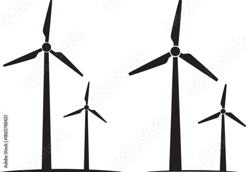 Pair of wind turbines in black and white