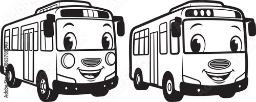 Two friendly cartoon buses