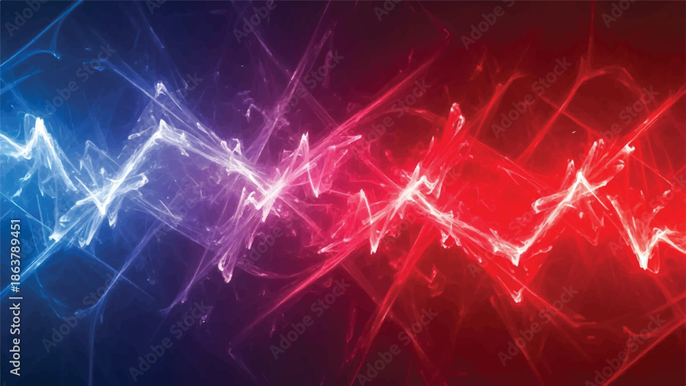 Obraz premium Vibrant abstract digital art with glowing red and blue lines on dark background