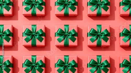 Pink gift boxes with green ribbons