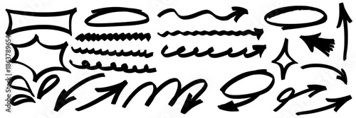 A flowing underline builds structure around a bold arrow. Marker texture adds highlight focus, and underline repetition strengthens the arrow with clean marker contrast.