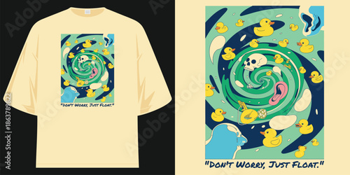 don't worry just float surreal rubber ducks and skull graphic apparel t shirt design vector illustration artwork t shirt design vector illustration artwork

