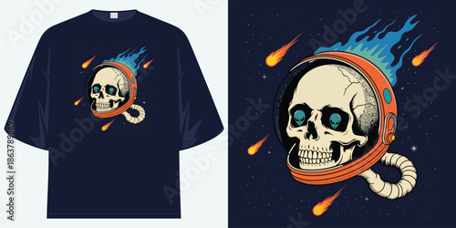 another space oddity skull in astronaut helmet with alien eyes graphic apparel t shirt design vector illustration artwork t shirt design vector illustration artwork
