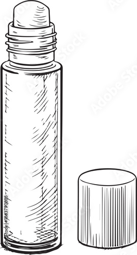 essential oil roller bottle for aroma therapy Hand-drawn Sketch Drawing Vector Illustration, Line Linear Symbol Engraving Coloring Book, Black and White Isolated