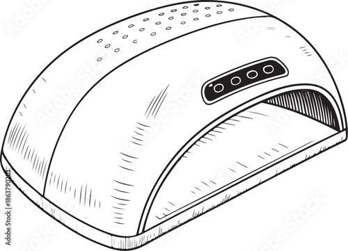UV nail lamp for Gel Nails Manicure Hand-drawn Sketch Drawing Vector Illustration, Line Linear Symbol Engraving Coloring Book, Black and White Isolated