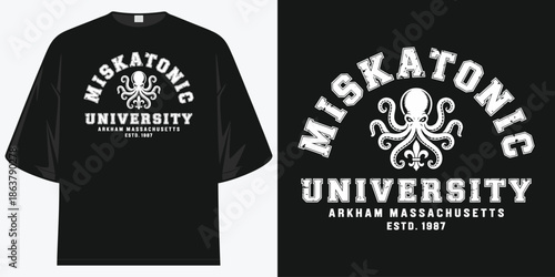 miskatonic university arkham massachusetts cthulhu lovecraft graphic apparel t shirt design vector illustration artwork
