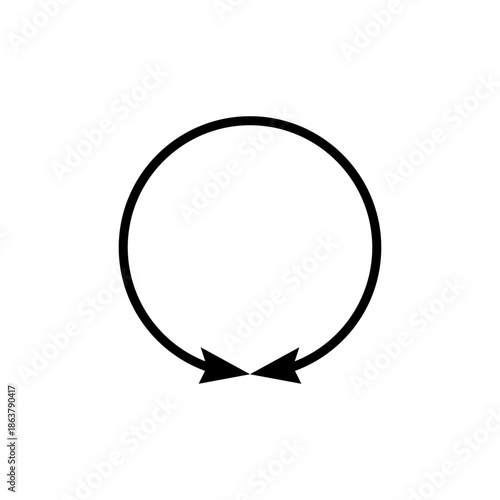 Arrow around a circle. Dual semi circle arrow. Vector illustration. Semicircular curved thin long double ended arrow.