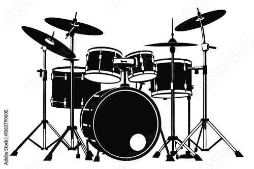drum kit silhouette line art vector illustration