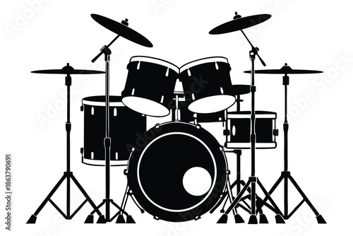 drum kit silhouette line art vector illustration