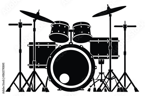 drum kit silhouette line art vector illustration