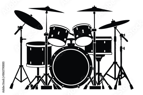 drum kit silhouette line art vector illustration