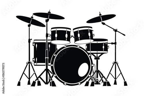 drum kit silhouette line art vector illustration