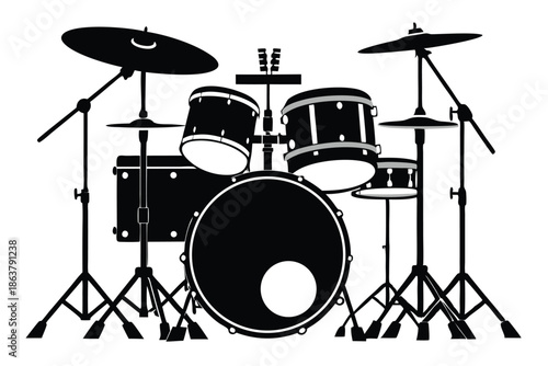 drum kit silhouette line art vector illustration