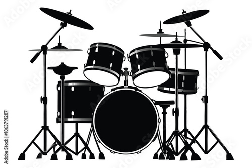drum kit silhouette line art vector illustration
