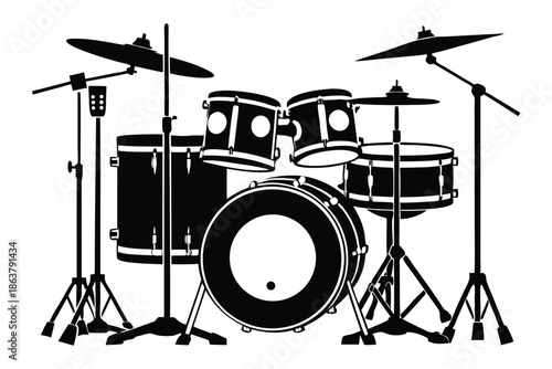 drum kit silhouette line art vector illustration