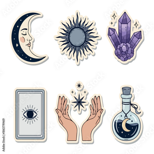 Magical mystical symbols for tarot and astrology stickers
