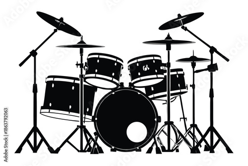 drum kit silhouette line art vector illustration