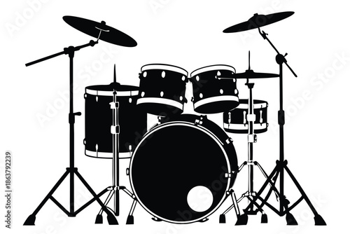 drum kit silhouette line art vector illustration