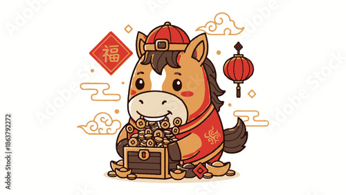 chinese new year horse with treasure