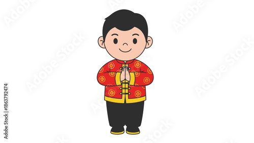 cartoon chinese boy in traditional clothes