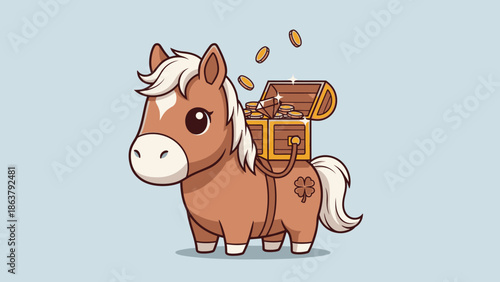 Cartoon horse with treasure chest