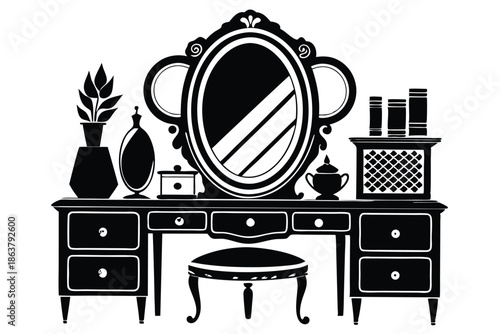 dressing table silhouette line art vector illustration