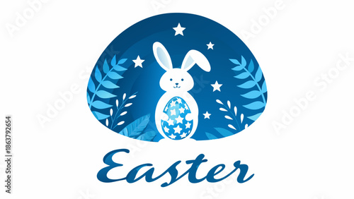 Easter bunny holding starry egg in night sky