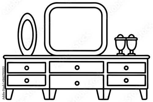 dressing table silhouette line art vector illustration