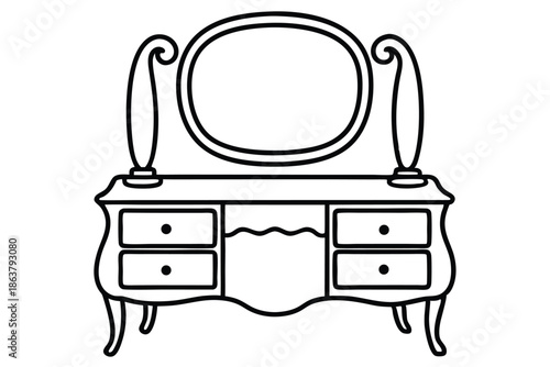 dressing table silhouette line art vector illustration