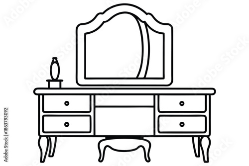 dressing table silhouette line art vector illustration