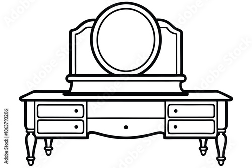dressing table silhouette line art vector illustration