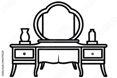 dressing table silhouette line art vector illustration